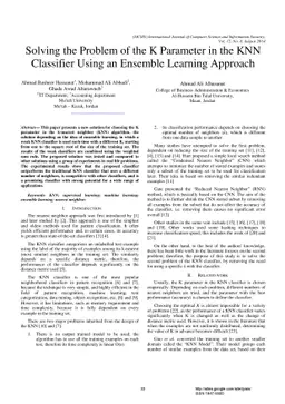 Solving the Problem of the K Parameter in the KNN Classifier Using an
  Ensemble Learning Approach