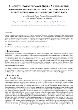 Usability Engineering of Games: A Comparative Analysis of Measuring
  Excitement Using Sensors, Direct Observations and Self-Reported Data