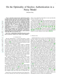 On the Optimality of Keyless Authentication in a Noisy Model