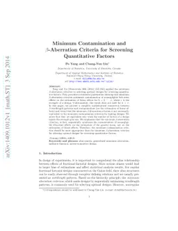 Minimum Contamination and $β$-Aberration Criteria for Screening
  Quantitative Factors
