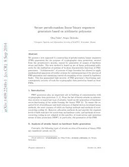 Secure pseudo-random linear binary sequences generators based on
  arithmetic polynoms