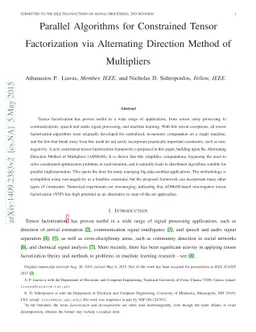 Parallel Algorithms for Constrained Tensor Factorization via the
  Alternating Direction Method of Multipliers