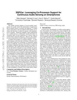 DSP.Ear: Leveraging Co-Processor Support for Continuous Audio Sensing on
  Smartphones