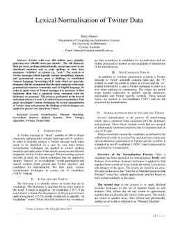 Lexical Normalisation of Twitter Data