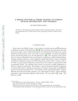 A simple dynamical model leading to Pareto wealth distribution and
  stability