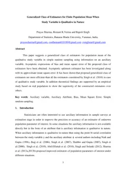 Generalized class of estimators for finite population mean when study
  variable is qualitative in nature