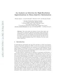 An Analysis on Selection for High-Resolution Approximations in
  Many-Objective Optimization