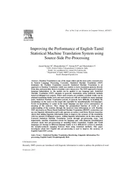 Improving the Performance of English-Tamil Statistical Machine
  Translation System using Source-Side Pre-Processing