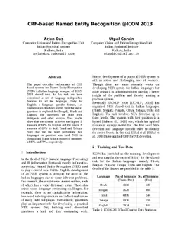 CRF-based Named Entity Recognition @ICON 2013