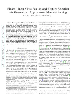 Binary Linear Classification and Feature Selection via Generalized
  Approximate Message Passing