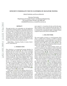 Efficient unimodality test in clustering by signature testing
