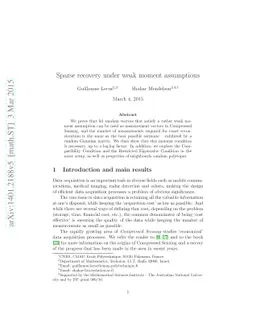 Sparse recovery under weak moment assumptions