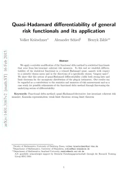 Quasi-Hadamard differentiability of general risk functionals and its
  application
