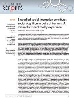 Embodied social interaction constitutes social cognition in pairs of
  humans: A minimalist virtual reality experiment