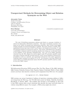 Unsupervised Methods for Determining Object and Relation Synonyms on the
  Web