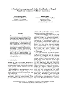 A Machine Learning Approach for the Identification of Bengali Noun-Noun
  Compound Multiword Expressions