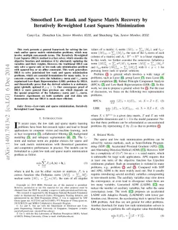 Smoothed Low Rank and Sparse Matrix Recovery by Iteratively Reweighted
  Least Squares Minimization