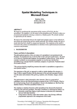 Spatial Modelling Techniques in Microsoft Excel