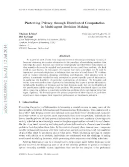 Protecting Privacy through Distributed Computation in Multi-agent
  Decision Making