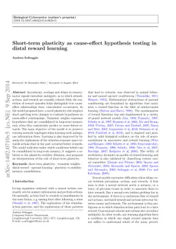 Short-term plasticity as cause-effect hypothesis testing in distal
  reward learning