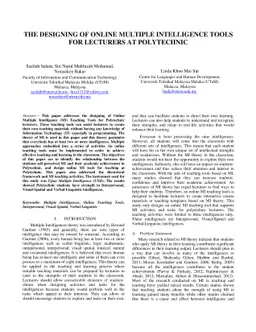 The Designing of Online Multiple Intelligence Tools for Lecturers at
  Polytechnic