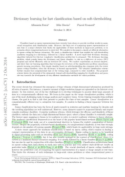 Dictionary learning for fast classification based on soft-thresholding