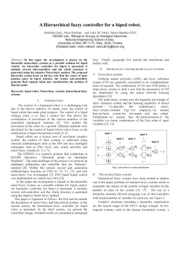 A Hierarchical fuzzy controller for a biped robot