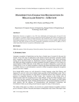 Handwritten Character Recognition In Malayalam Scripts- A Review