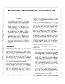 Regularization for Multiple Kernel Learning via Sum-Product Networks