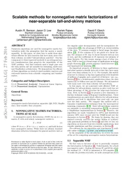 Scalable methods for nonnegative matrix factorizations of near-separable
  tall-and-skinny matrices