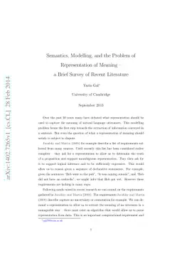 Semantics, Modelling, and the Problem of Representation of Meaning -- a
  Brief Survey of Recent Literature
