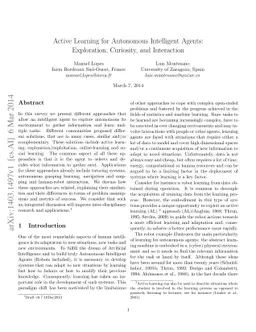 Active Learning for Autonomous Intelligent Agents: Exploration,
  Curiosity, and Interaction