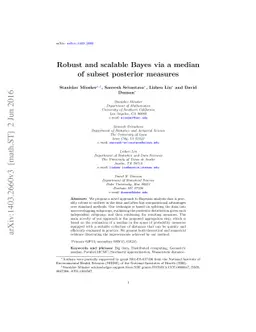 Robust and Scalable Bayes via a Median of Subset Posterior Measures