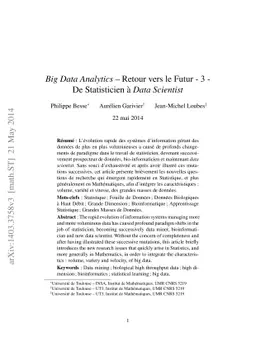 Big Data Analytics - Retour vers le Futur 3; De Statisticien à Data
  Scientist