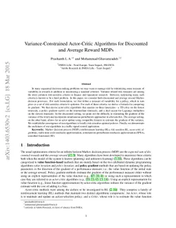 Variance-Constrained Actor-Critic Algorithms for Discounted and Average
  Reward MDPs