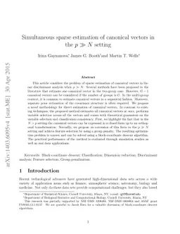 Simultaneous sparse estimation of canonical vectors in the p>>N setting