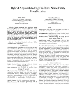 Hybrid Approach to English-Hindi Name Entity Transliteration