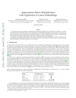 Approximate Matrix Multiplication with Application to Linear Embeddings