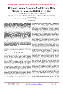 Relevant Feature Selection Model Using Data Mining for Intrusion
  Detection System