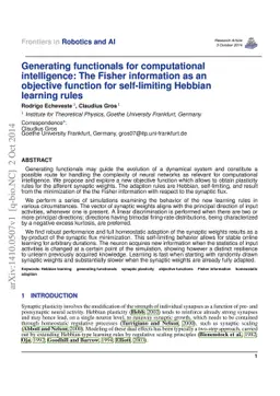 Generating functionals for computational intelligence: the Fisher
  information as an objective function for self-limiting Hebbian learning rules