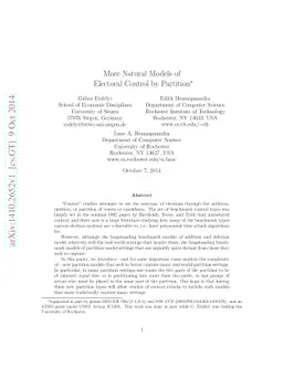 More Natural Models of Electoral Control by Partition