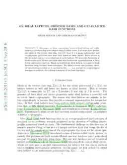 On Ideal Lattices, Gröbner Bases and Generalized Hash Functions