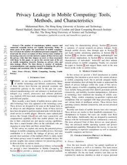 Privacy Leakage in Mobile Computing: Tools, Methods, and Characteristics