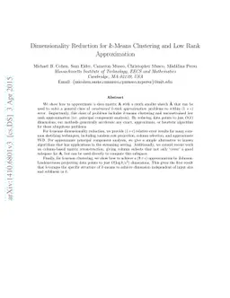 Dimensionality Reduction for k-Means Clustering and Low Rank
  Approximation