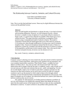 The Relationship between Creativity, Imitation, and Cultural Diversity