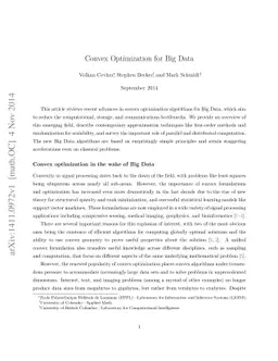 Convex Optimization for Big Data