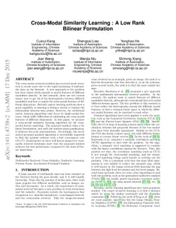 Cross-Modal Similarity Learning : A Low Rank Bilinear Formulation