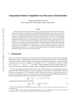 Guaranteed Matrix Completion via Non-convex Factorization