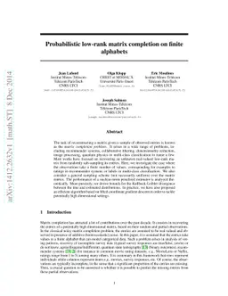 Probabilistic low-rank matrix completion on finite alphabets