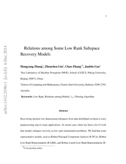 Relations among Some Low Rank Subspace Recovery Models